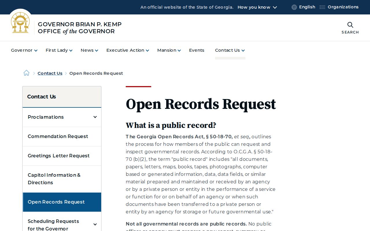 Georgia open records form for the Rome residents directory
