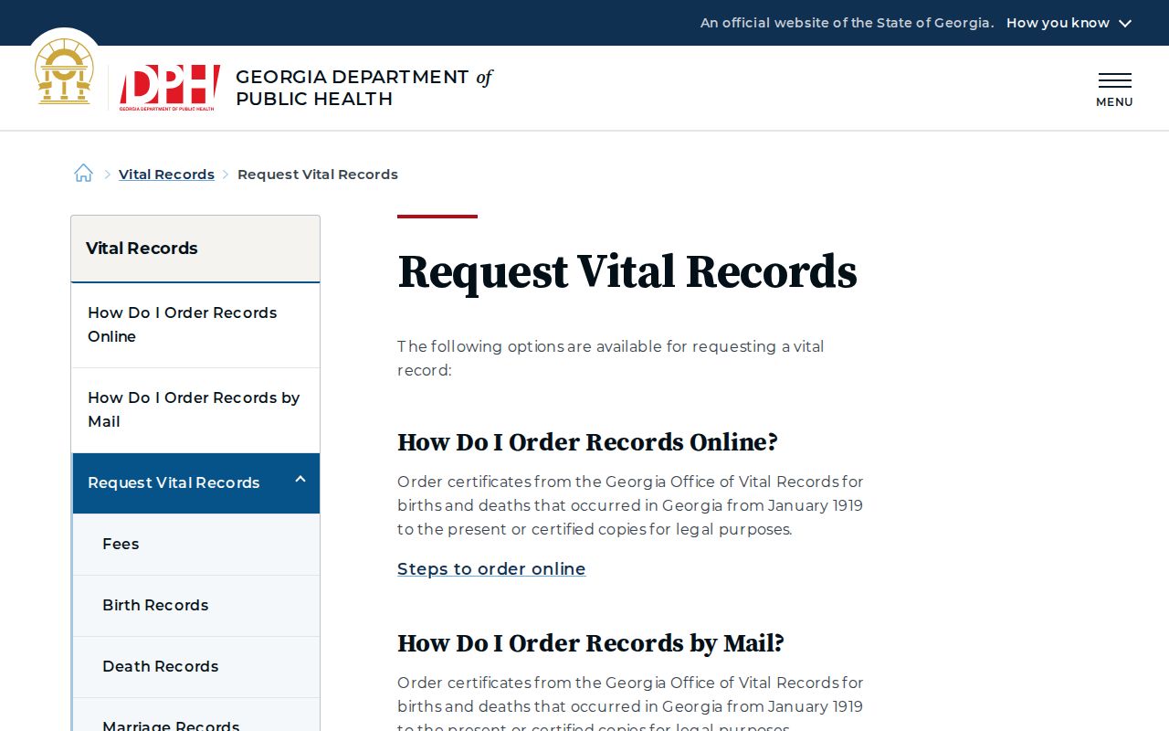 Georgia vital request options for the Rome residents directory