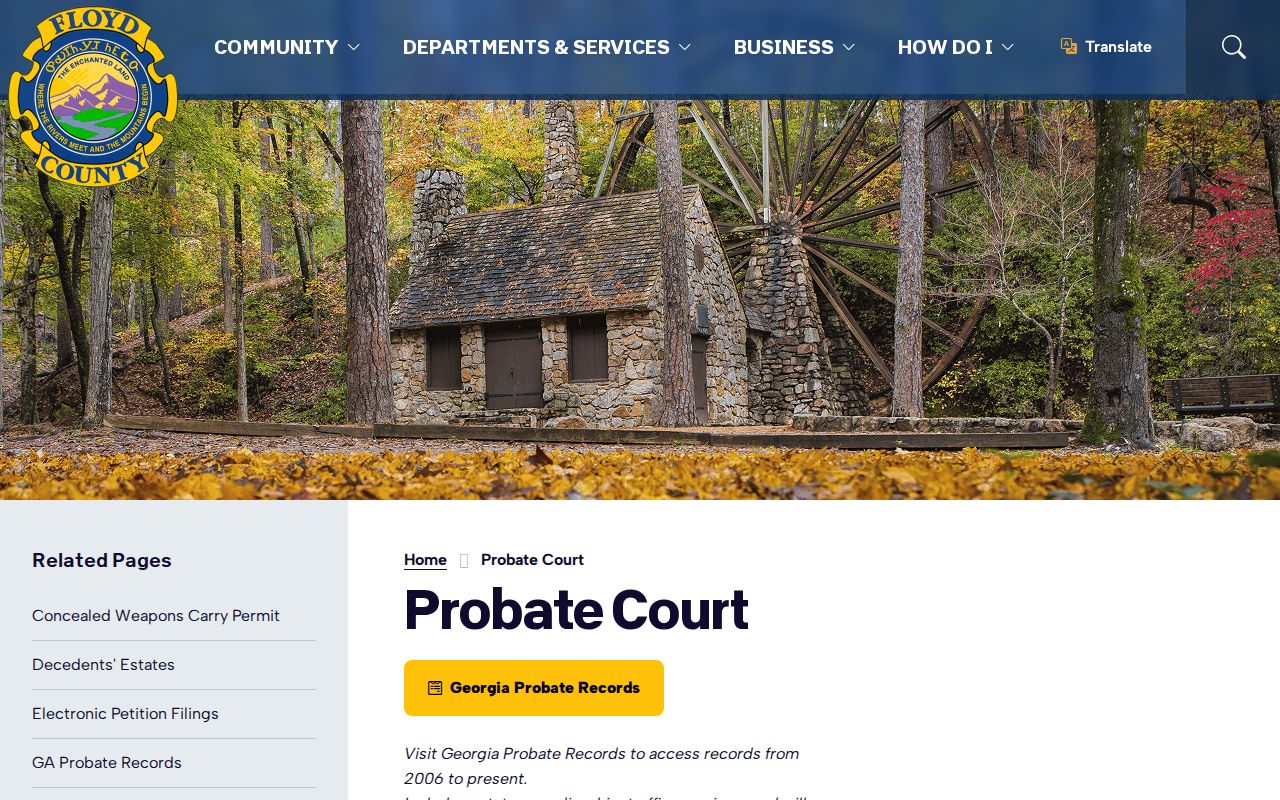 Floyd Probate Court page for Rome resident estate records