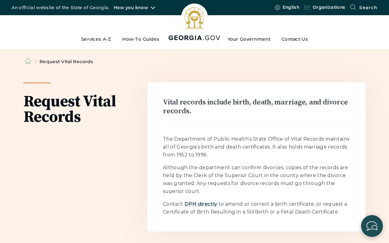 Georgia vital record request overview for a Rome resident lookup