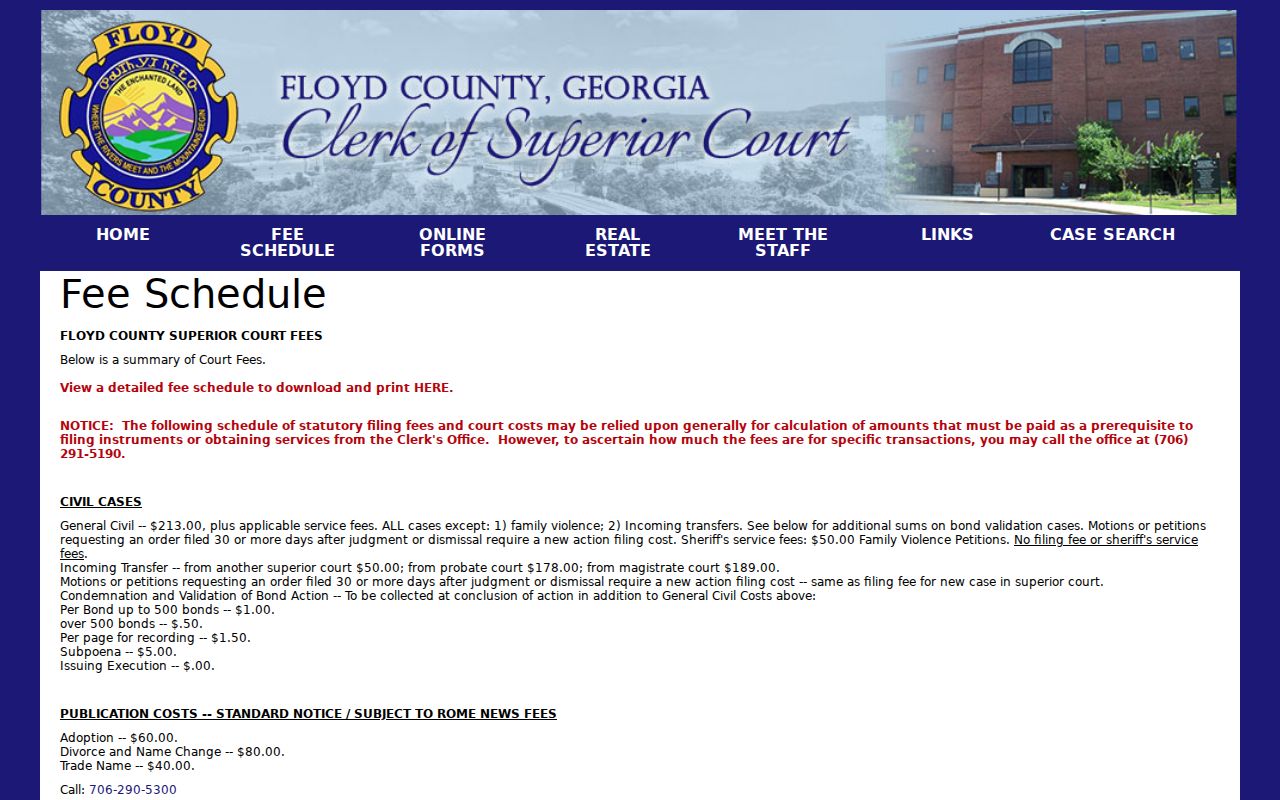 Rome street directory Floyd Clerk fee schedule