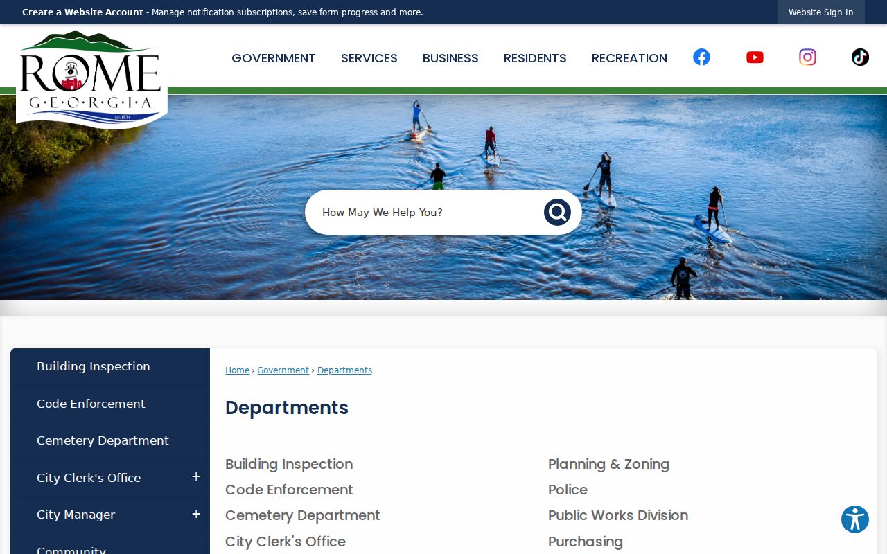 Rome departments page for ZIP code directory research