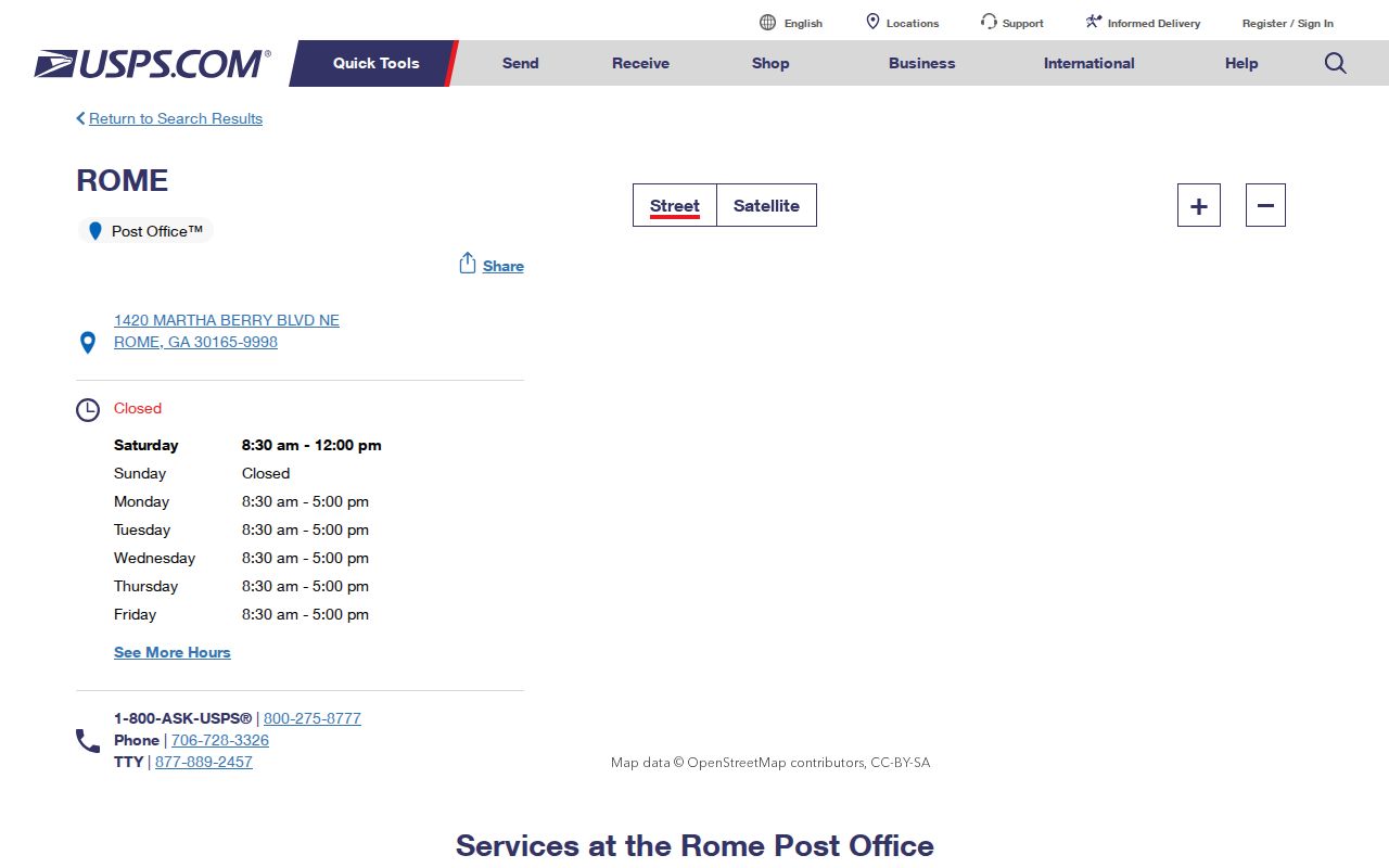 USPS Rome 30165 post office details for ZIP verification
